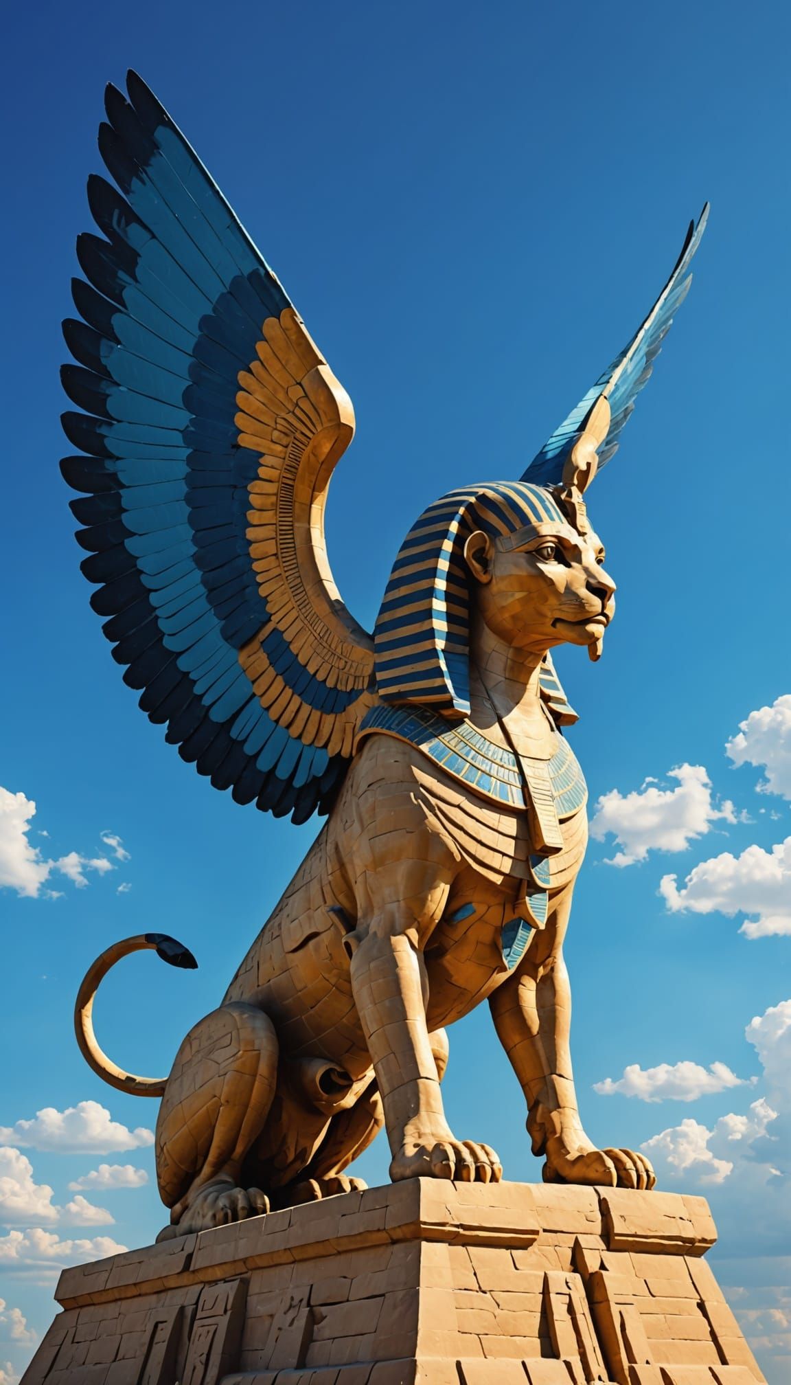 Egyptian Sphinx Soars Through the Blue Sky