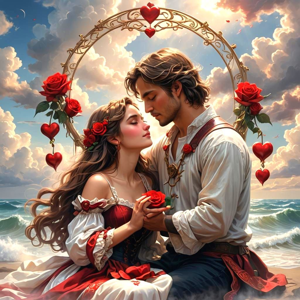 Romantic Lovers Heart Symbol with Red Rose