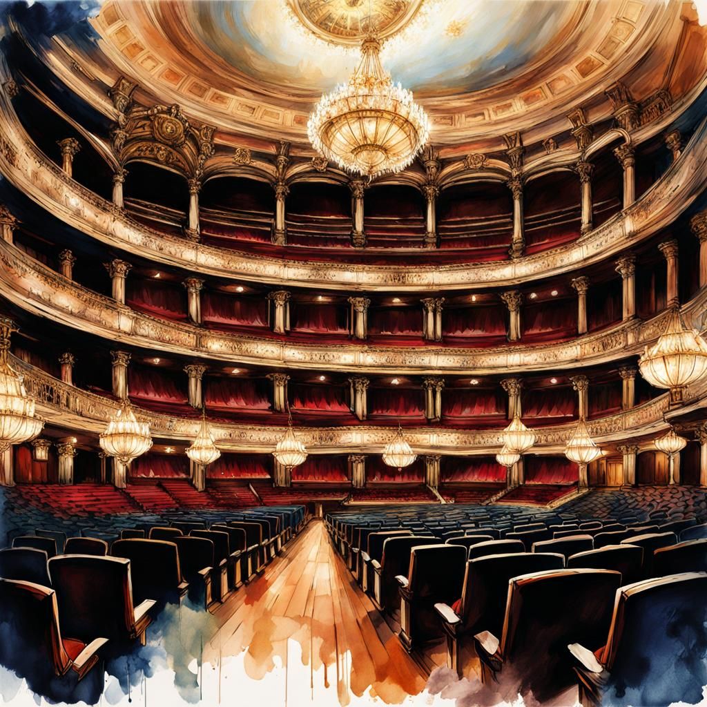 Vienna Opera House: Stylized Watercolor Digital Illustration