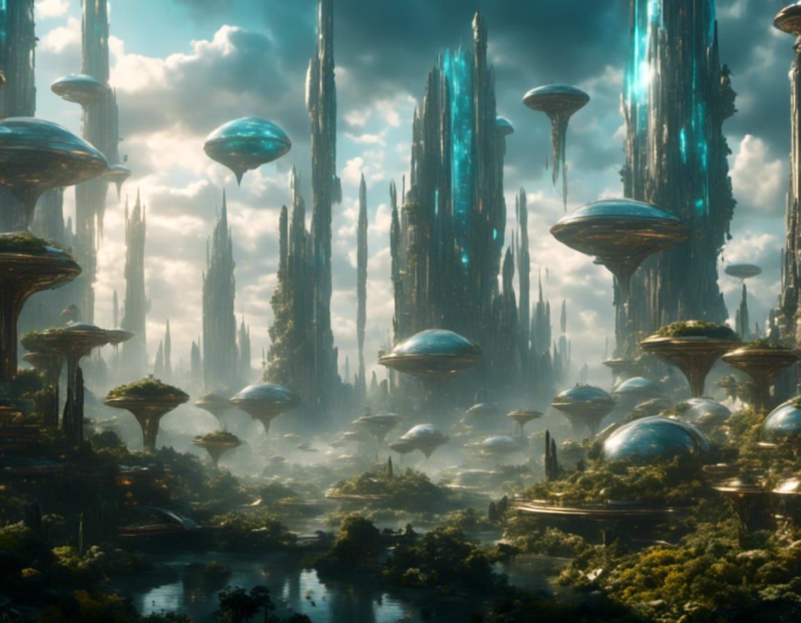 Futuristic Solarpunk City with Glass Domes