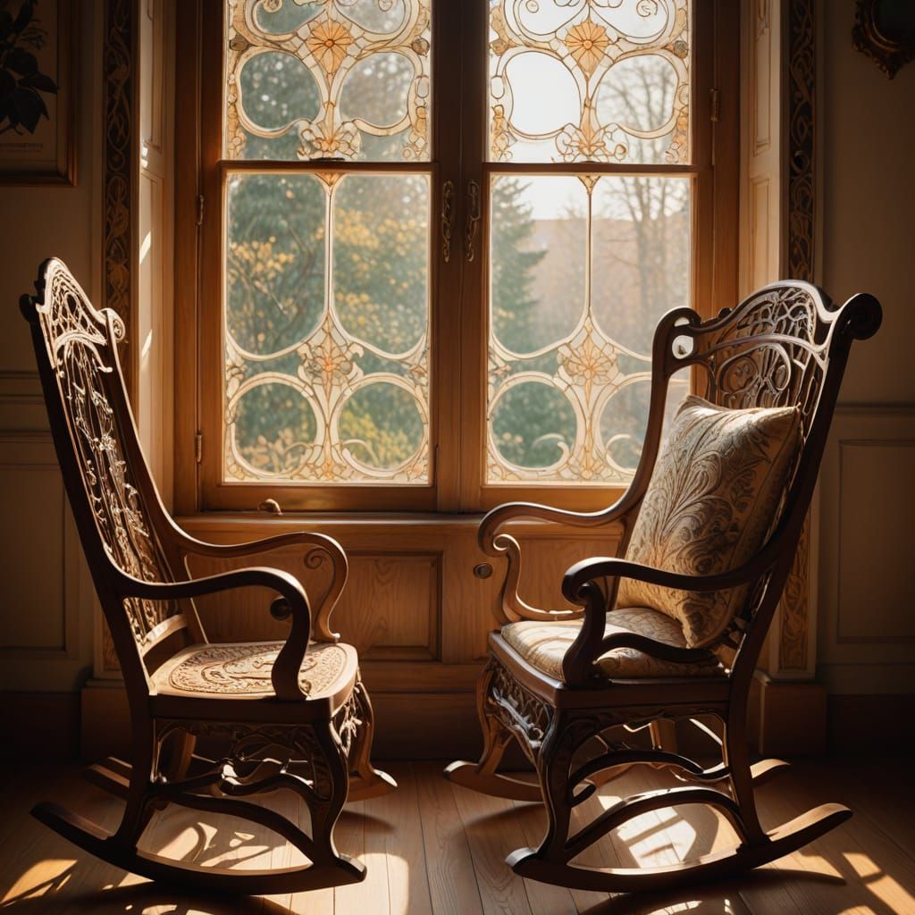 Art Nouveau Rocking Chair in Golden Hour Light