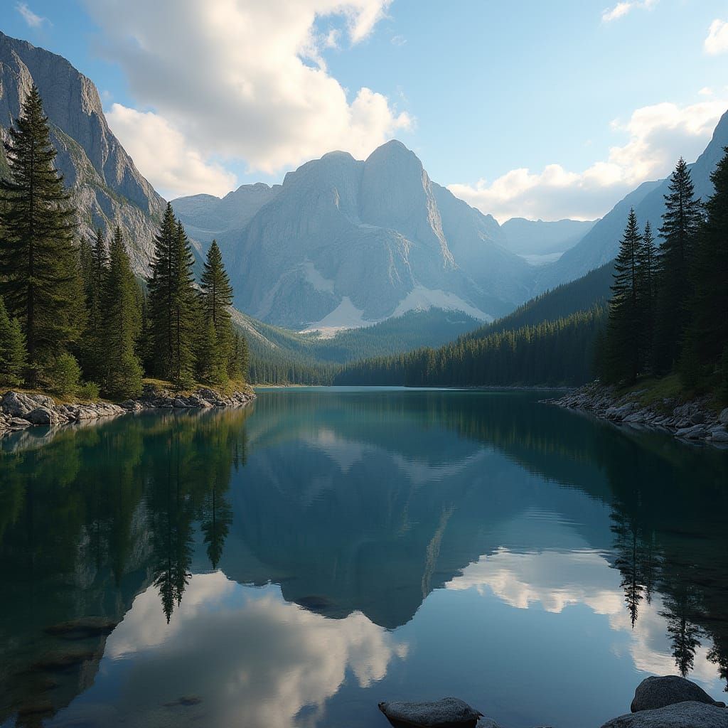 Peaceful Alpine Lake in Golden Light