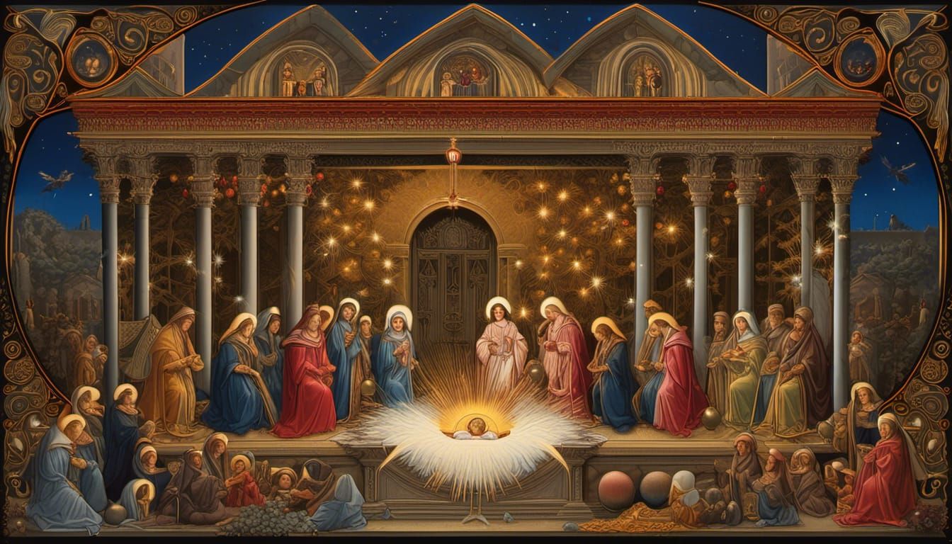 Christmas Nativity Scene in Classical Painting Style