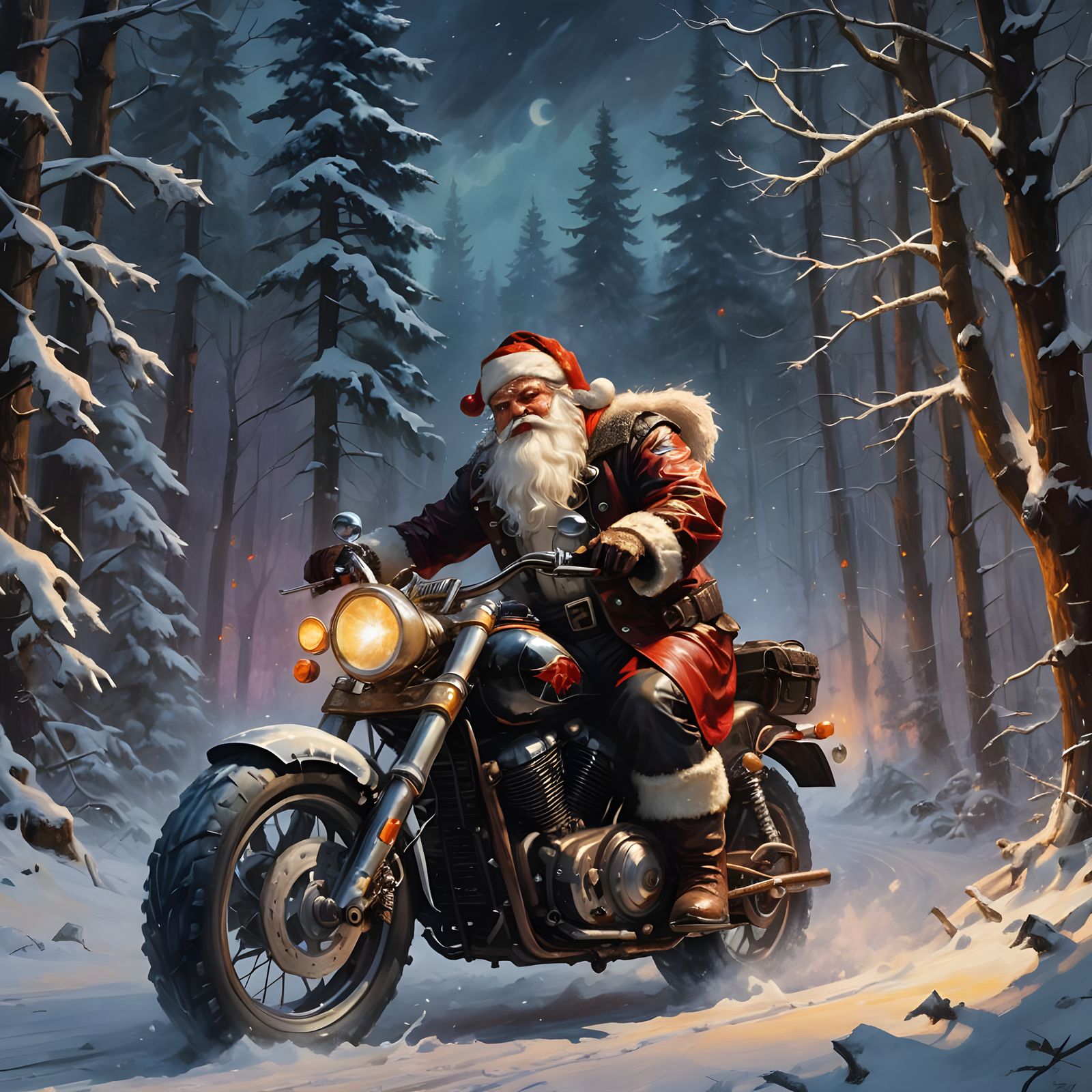 Santa Claus as a Biker: Detailed Fantasy Art
