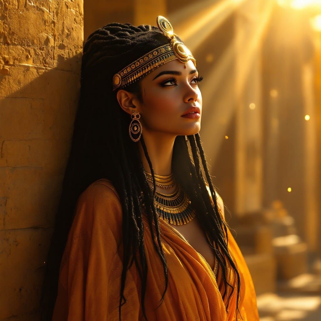 Ancient Egyptian Goddess Raet Basks in Golden Light