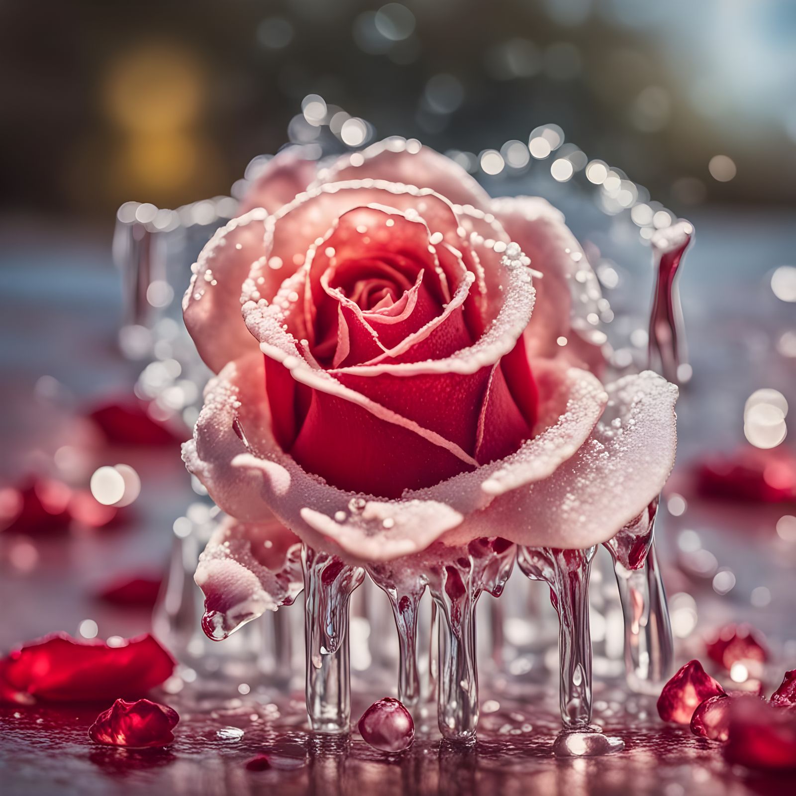 Icy Rose with Dripping Crystal Petals