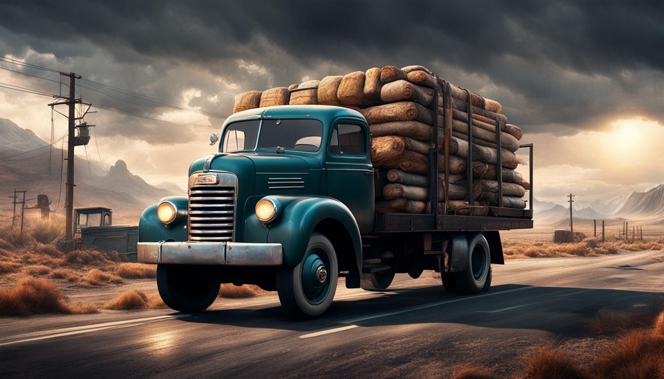 1950s Flatbed Truck: Epic Cinematic Digital Painting