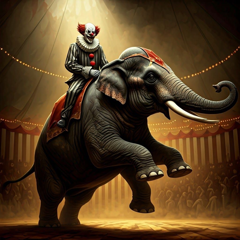 Menacing Clown Rides a Reeling Elephant in a Forgotten Carni...