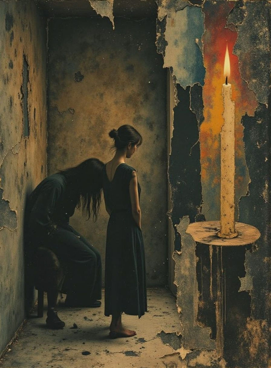 Surreal Collage of Fear Growing in a Room