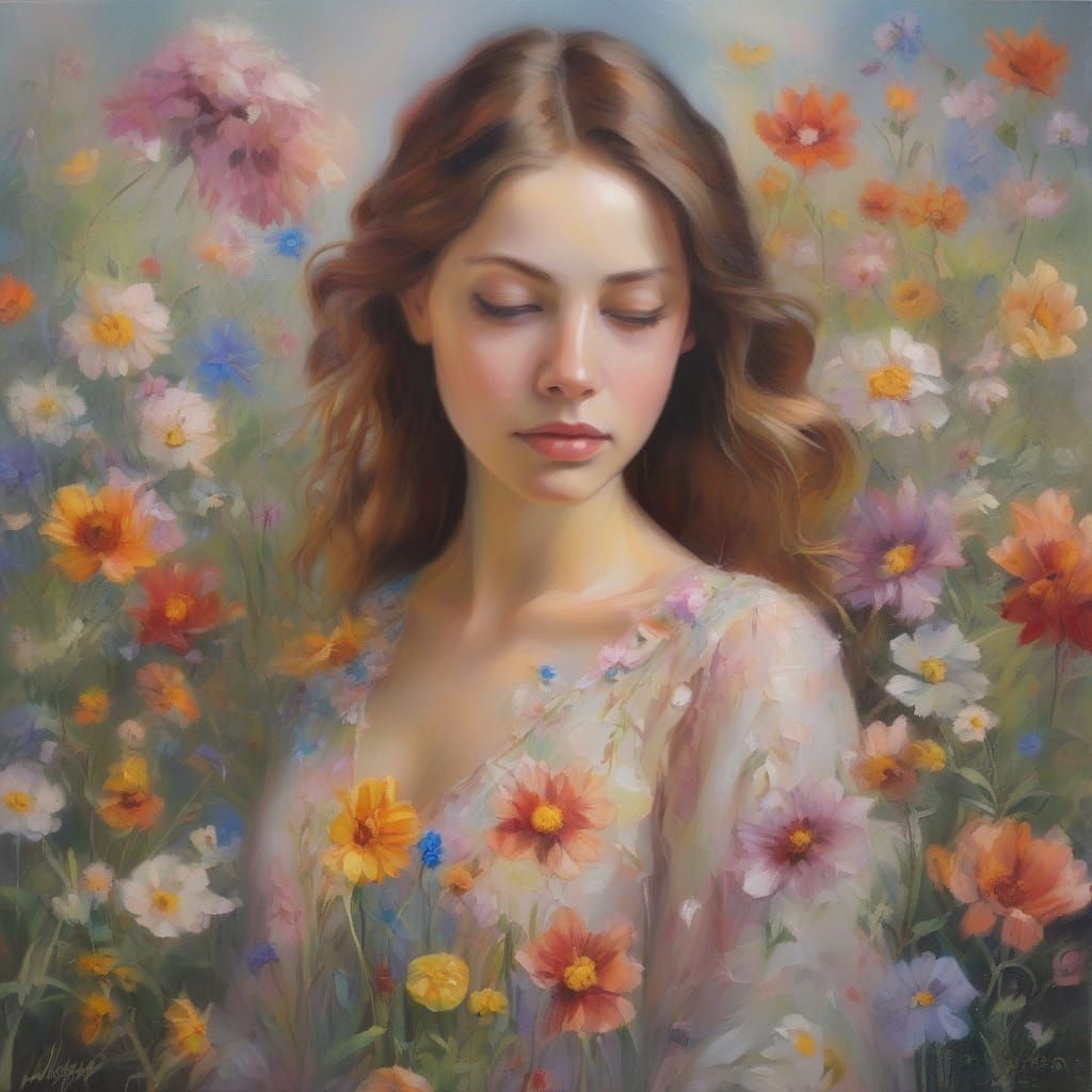 Whimsical Woman in Floral Fantasy