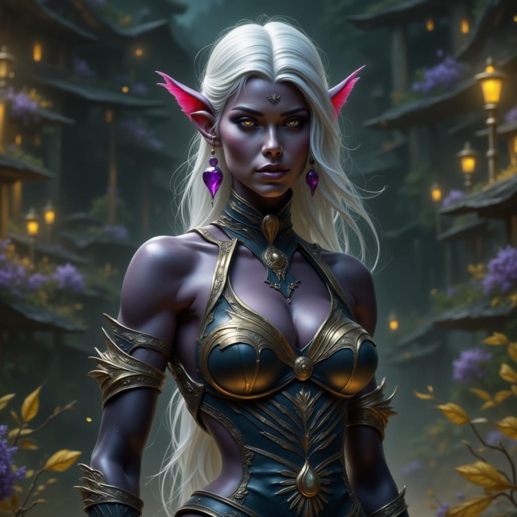 Muscle-Bound Female Drow Elf in Dark Fantasy Style