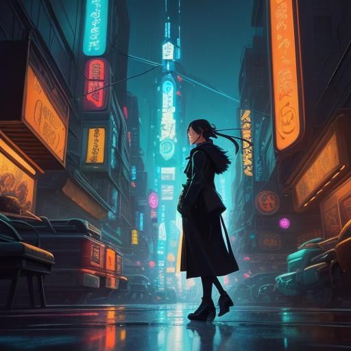 Futuristic Cityscape at Night in Anime Style