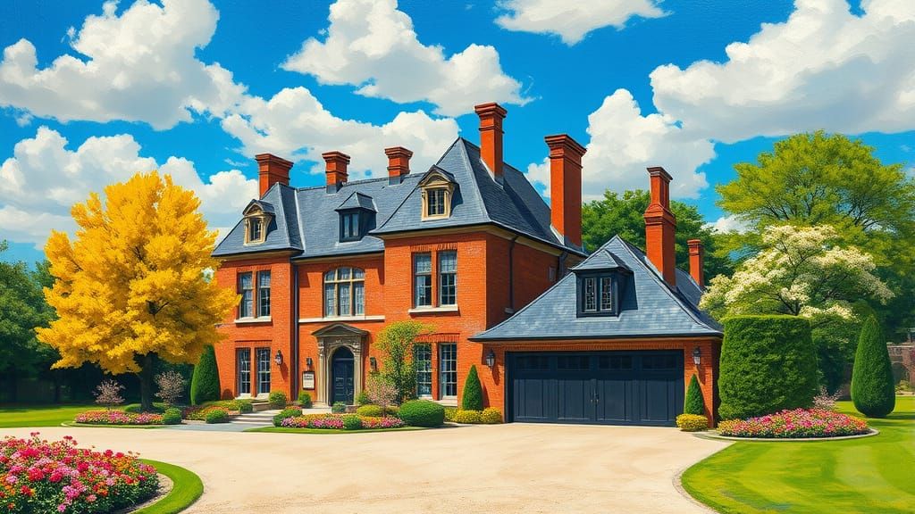 Elegant Brick Chateau Surrounded by Vibrant Gardens