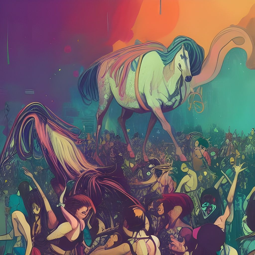 Colorful Centaur at Dance Party: Intricate Matte Painting
