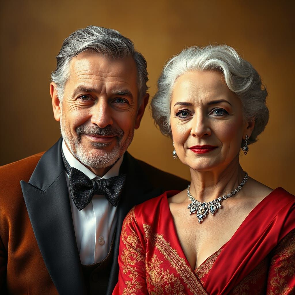 Elegant Golden Anniversary Portrait in Hyperdetailed Style