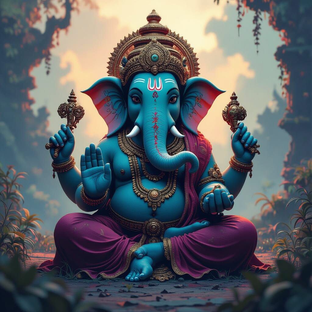 Detailed Ganesha Painting in Dreamlike Setting