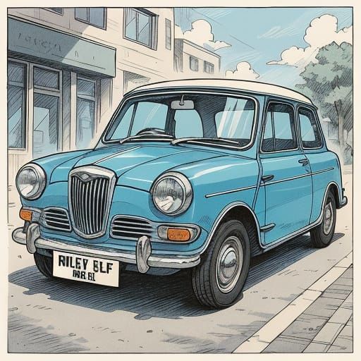 Sky Blue 1968 Riley Elf MkIII in Manga Style