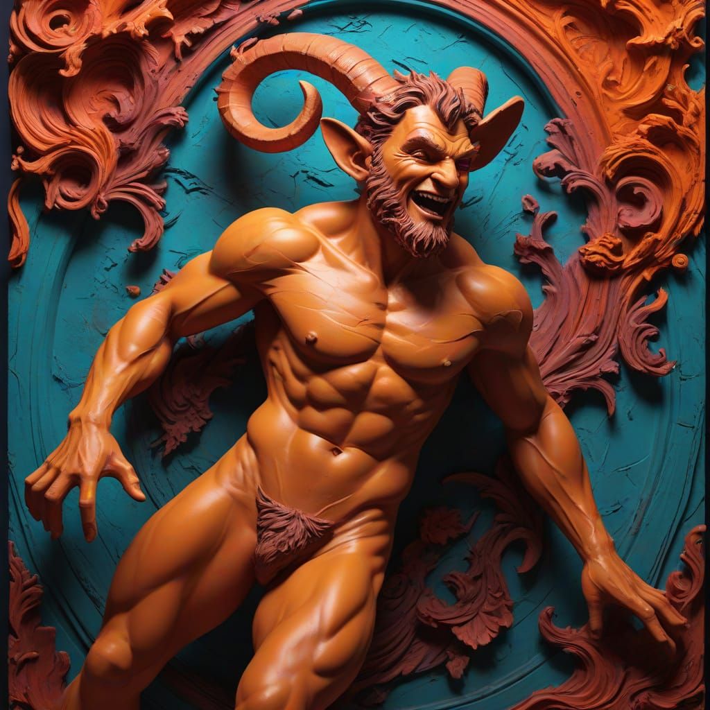 Cyberpunk Satyr in Vibrant Embossed Relief