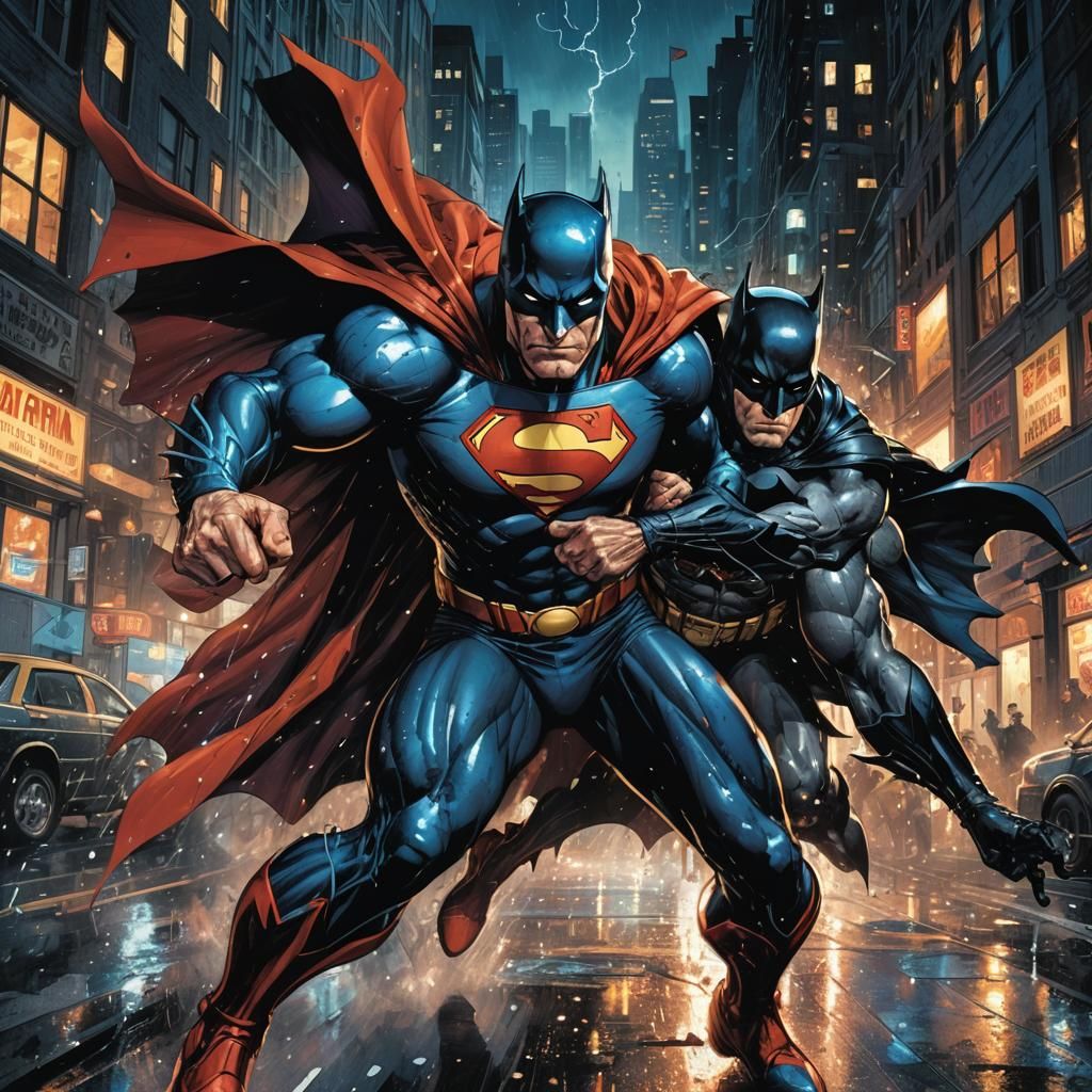 Superman vs Batman in Pop Art Comic Style