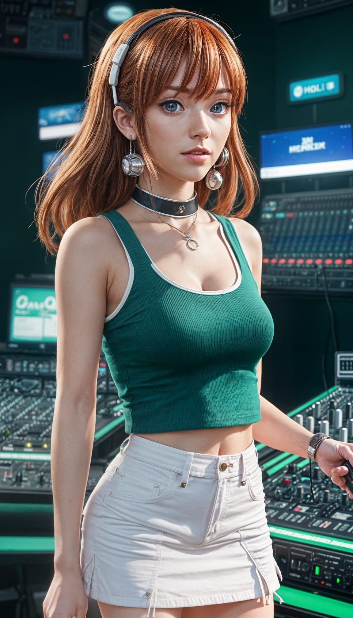 Auburn Haired Radio Reporter in Anime Style