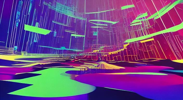 Surreal Glitch Art Woman in Futuristic Room