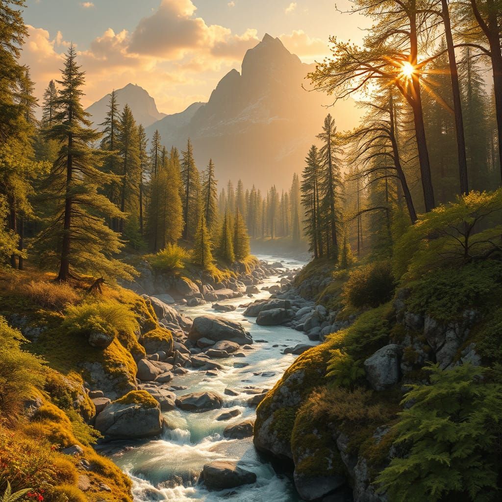 Magical Ancient Mountain Ecosystem in Vibrant Colors