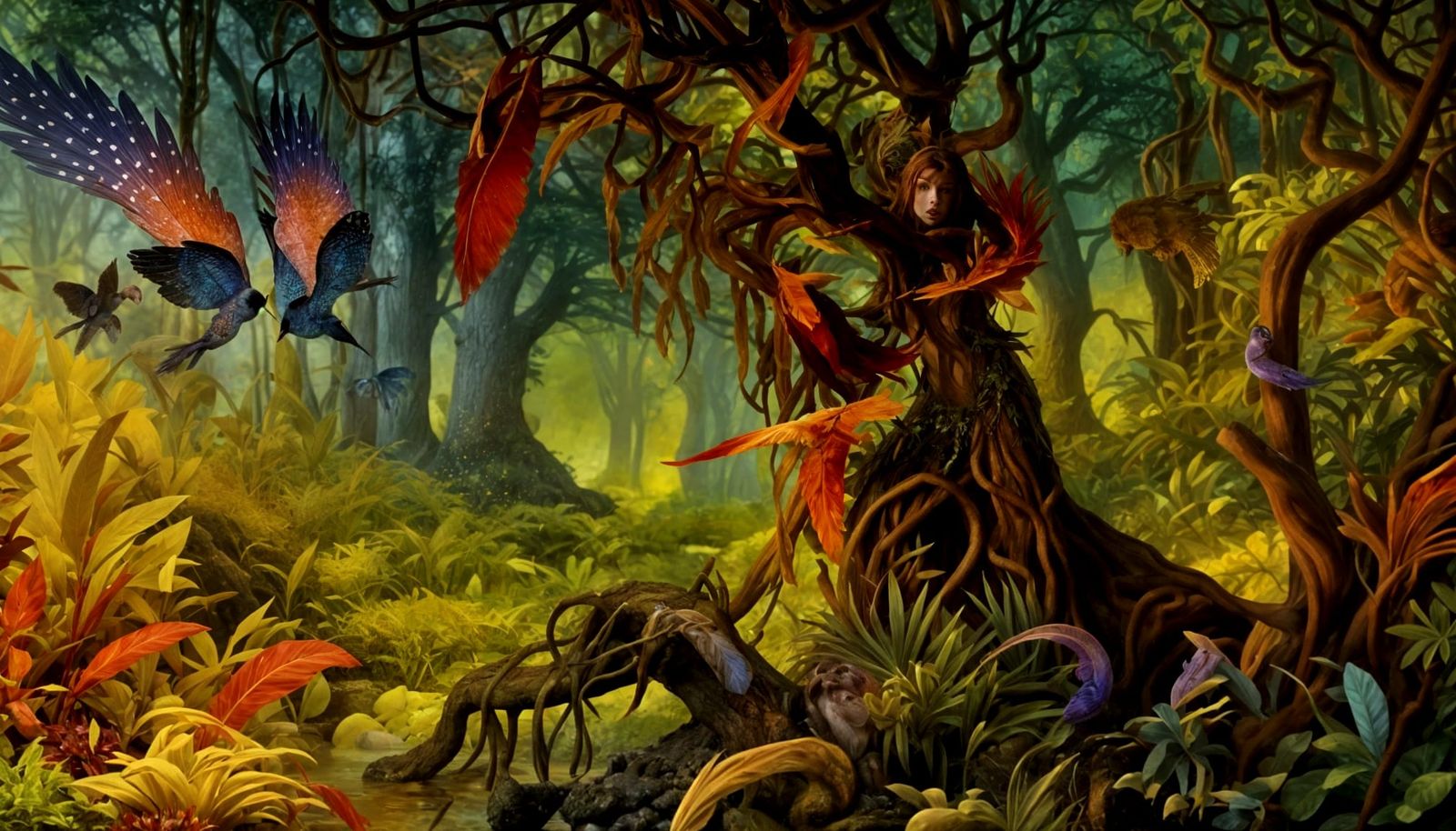 Enchanted Forest with Pan in Golden Light