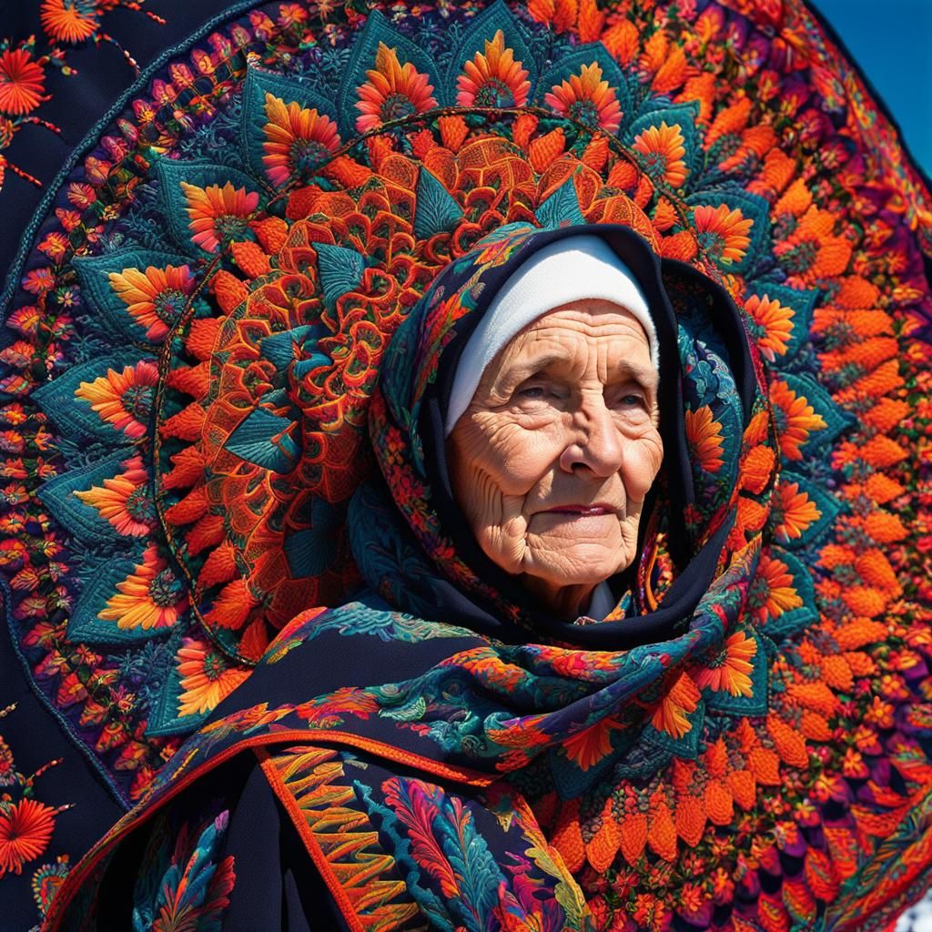 Psychedelic Embroidery: Double Exposure in Gouache Style