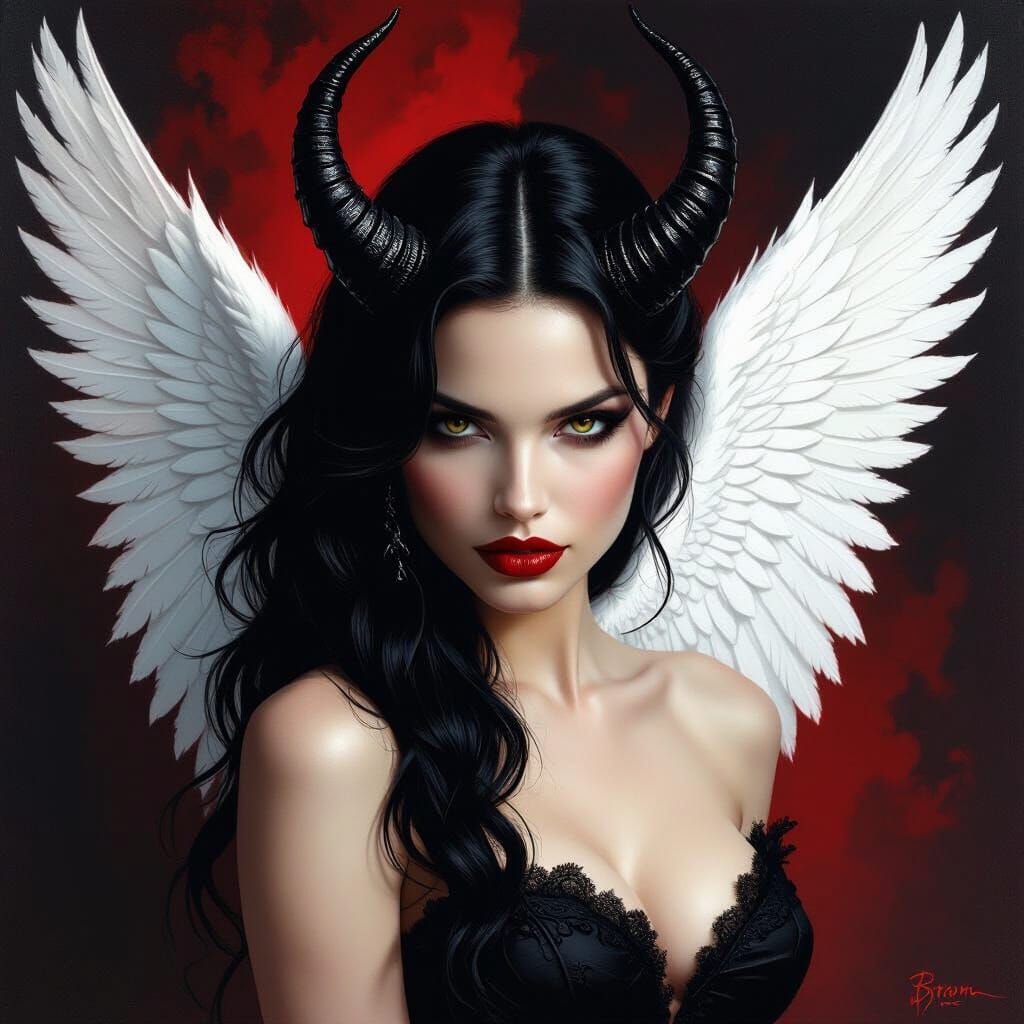 Duality Angel and Demon Woman Portrait