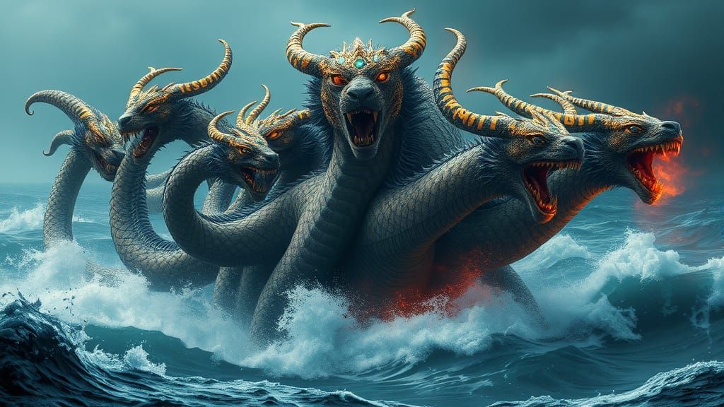 Mythical Beast Emerge from Turbulent Sea in Epic 3D Art