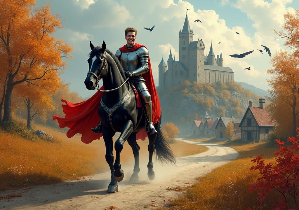 A young handsome knight atop his horse