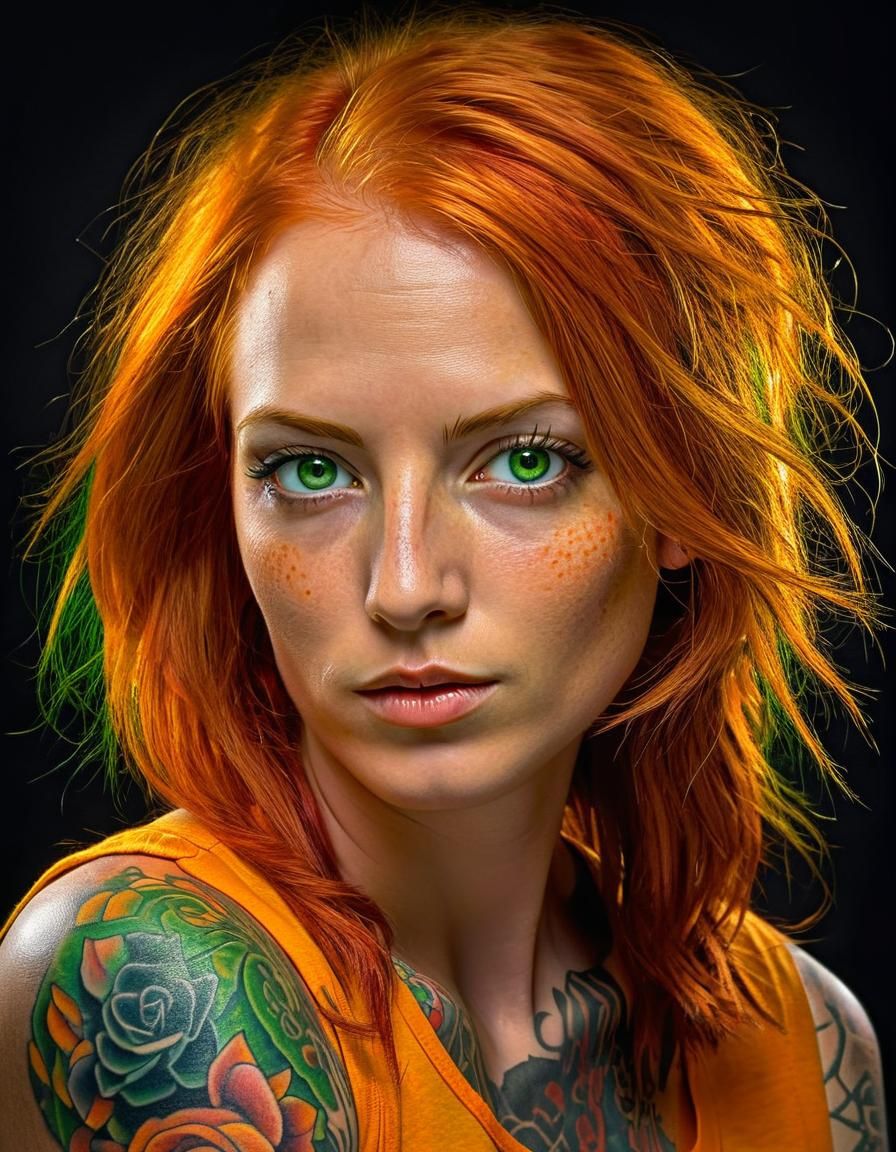 Striking Oil Portrait of a Beautiful Woman with Tattoos