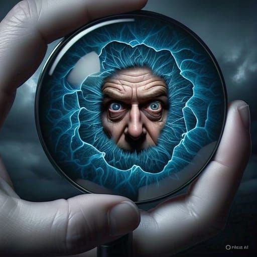 Surrealist Portrait with Giant Eye and Madman's Head