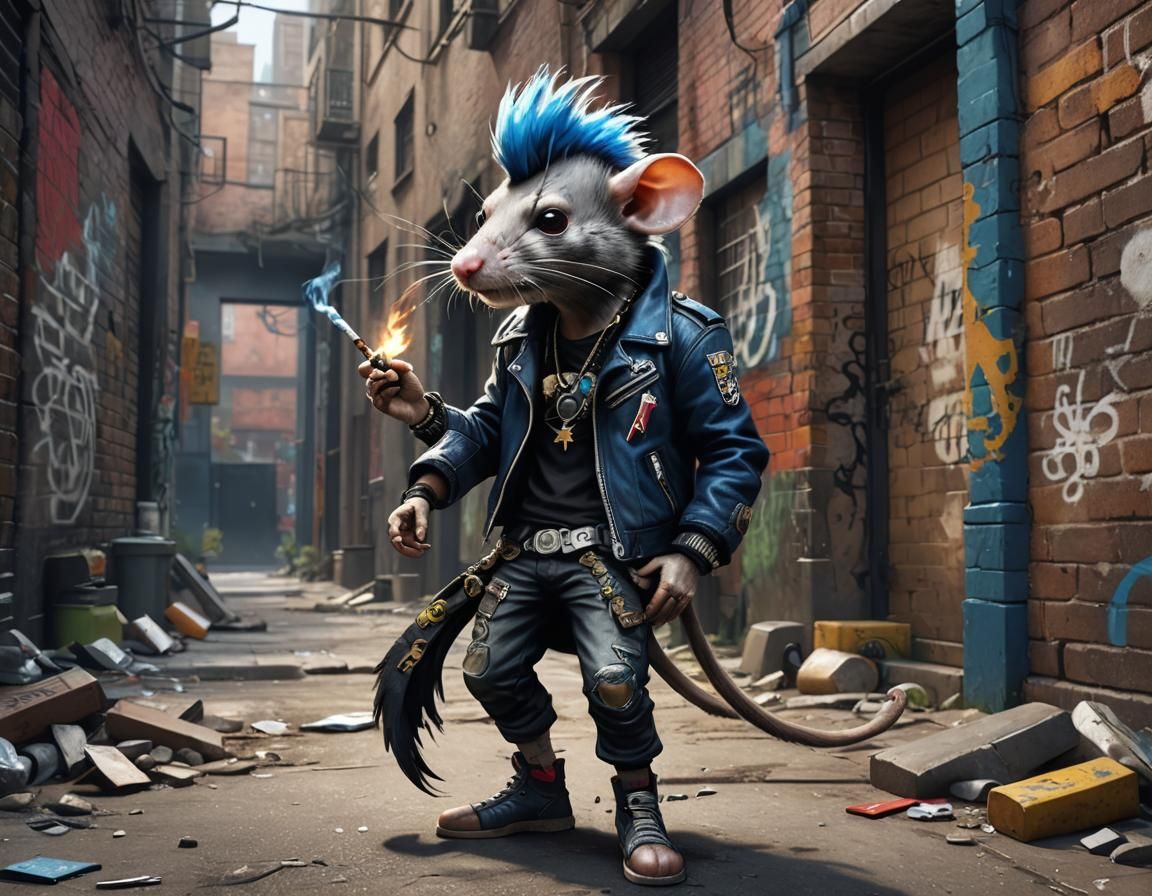 Anarchist Punk Rat in Graffitied Alleyway