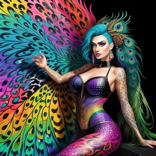 Colorful Dragon Scale Woman in Graffiti Art Style