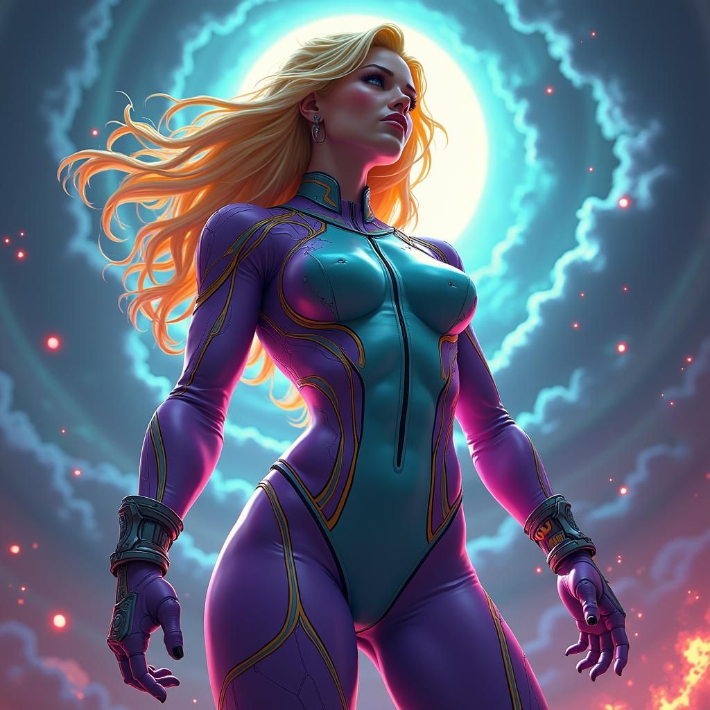 Radiant Superheroine in Spandex Bodysuit, Digital Art