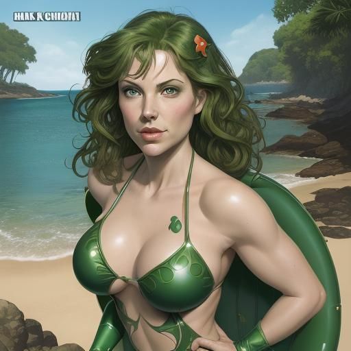 Poison Ivy in Green Bikini, Comic Book Art
