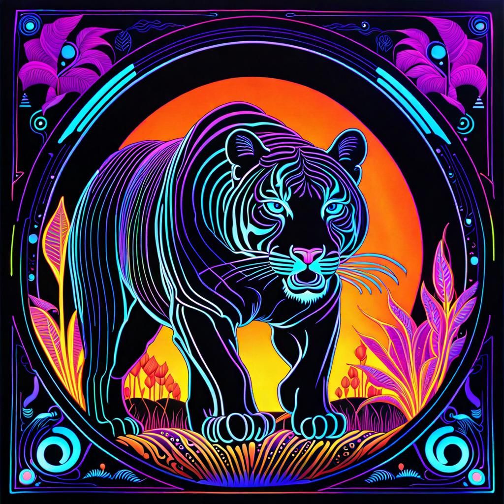 UV Reactive Tiger in Black Light Art