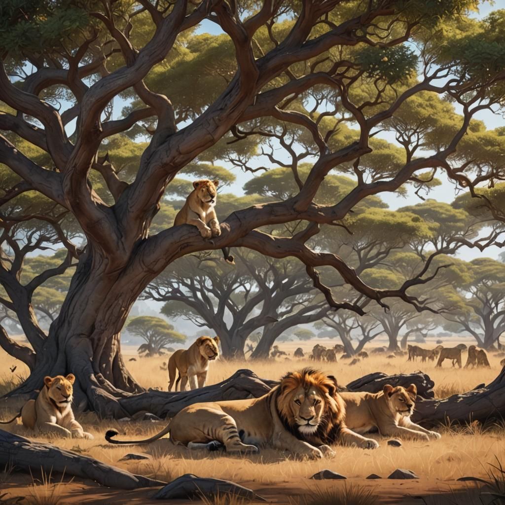 Savannah Lions in 3D Anime Style