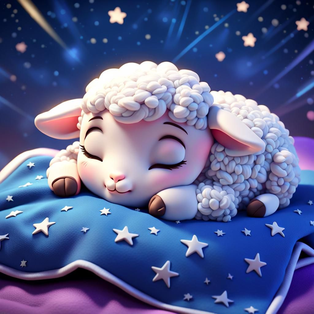 Anthropomorphic Lamb Asleep Under Starry Sky