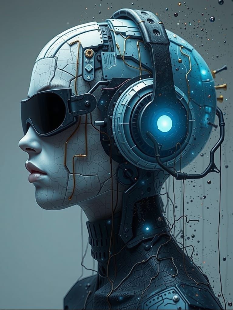 Cyberpunk Android in Void of Monolithic Labyrinthine Archite...