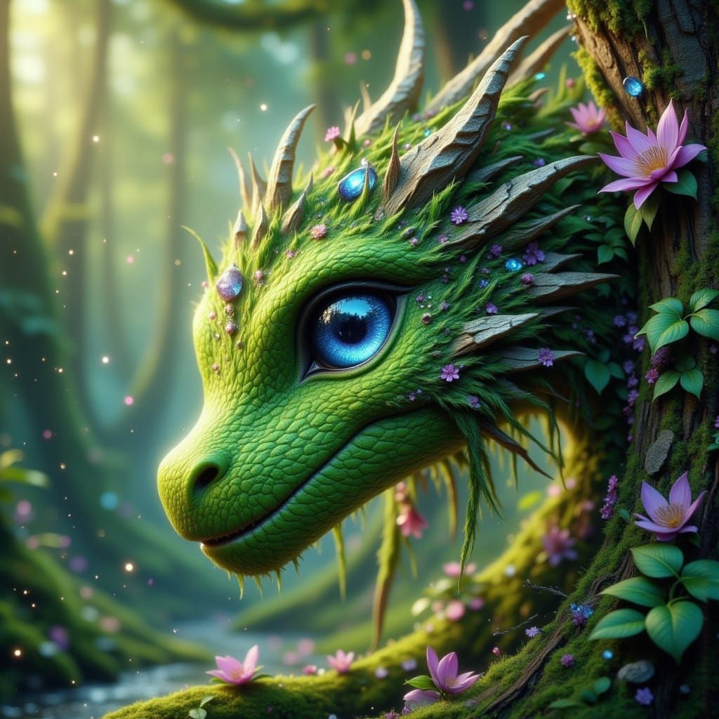 Baby Green Dragon with Ethereal Glow