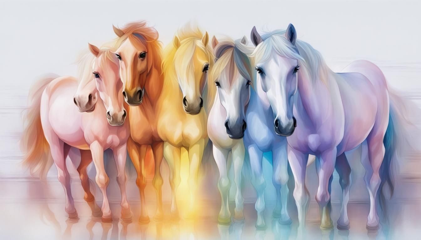 Eight Ponies on Glass Floor with Atmospheric Lighting