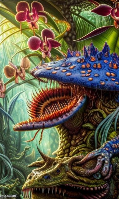 Blue Shroom Flytrap Kaiju Jungle Portrait