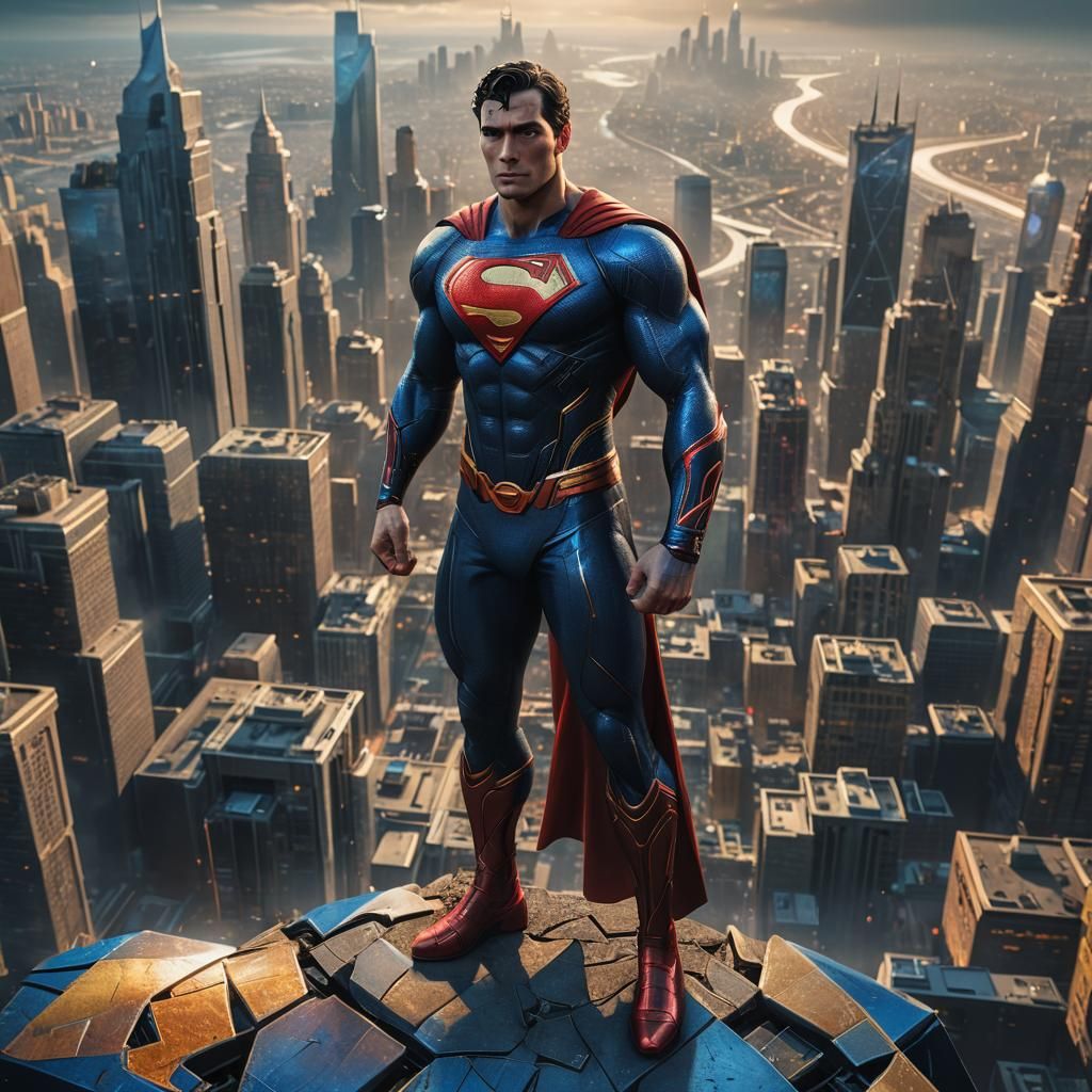 Superman Wearing Spiderman Suit in Futuristic City
