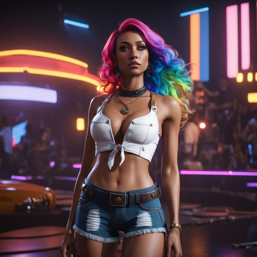 Glowing Rave Goddess in a Neon Nightclub