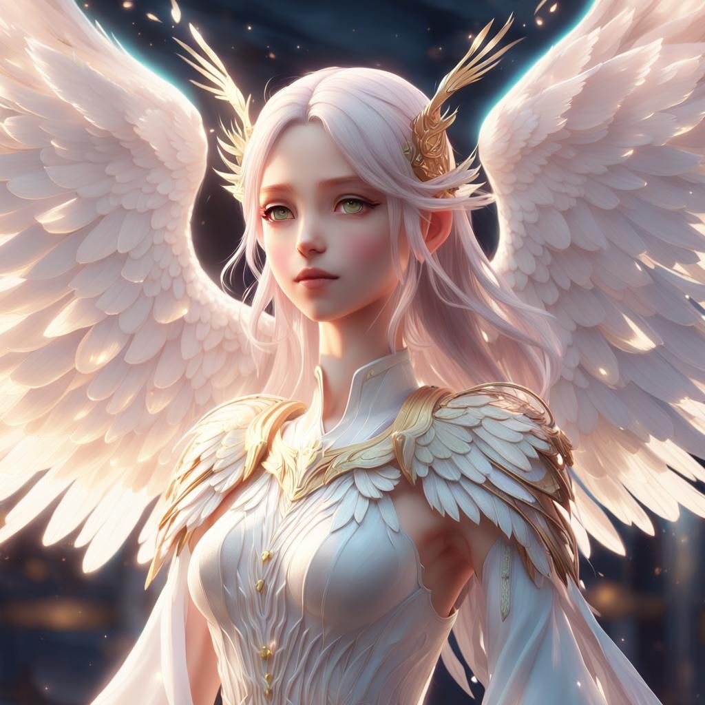 Anime Angel with Silver Hair and Wings