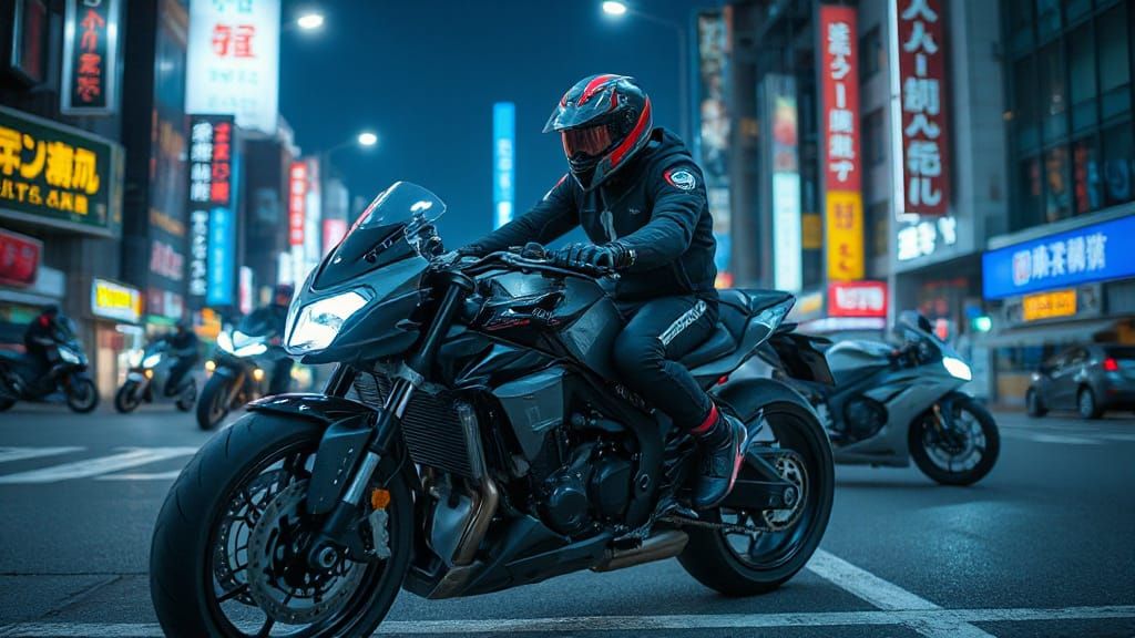 Cyberpunk Motorcycle Race in Future Tokyo