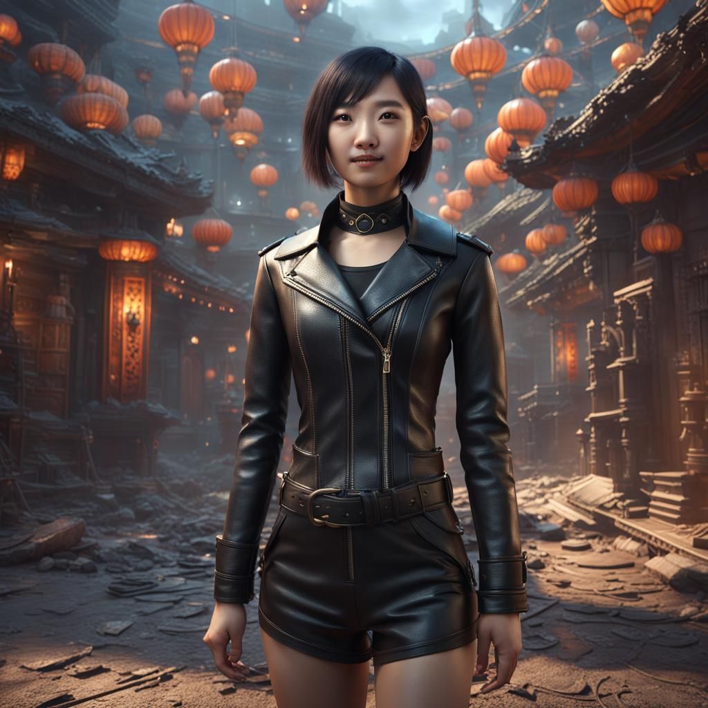 Asian Girl in Leather Outfit: Fantasy Concept Art