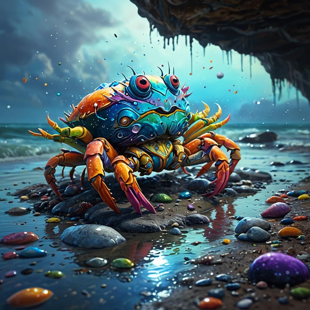 Furry Land Crab Feast on Seashore